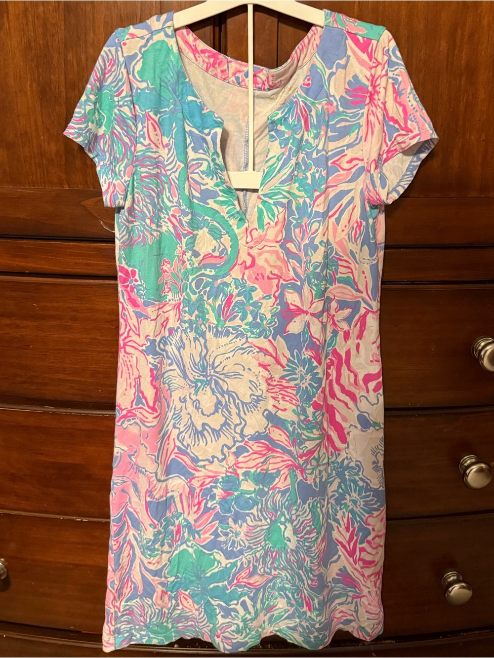 Lilly Pulitzer Pink, Blue & Green Floral Notch-Neck Shift Dress